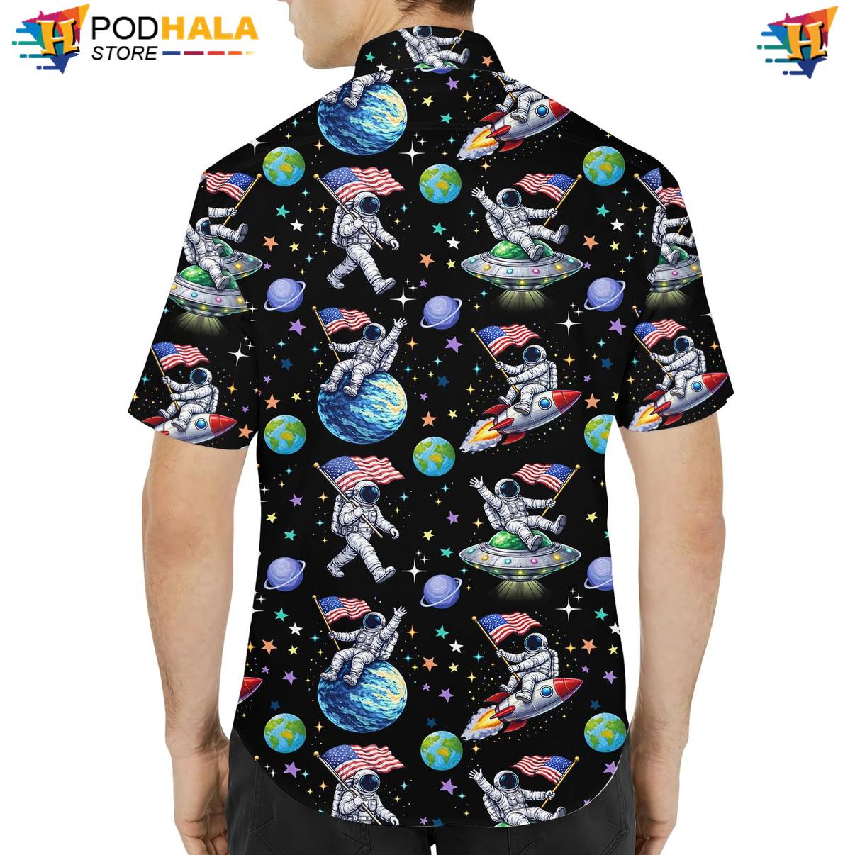 Multicolor Astronaut Short-sleeve button-up shirt Mens Short Sleeve Casual Beachwear Top Multicolor Astronaut Short-sleeve button-up shirt Mens Short Sleeve Casual Beachwear Top