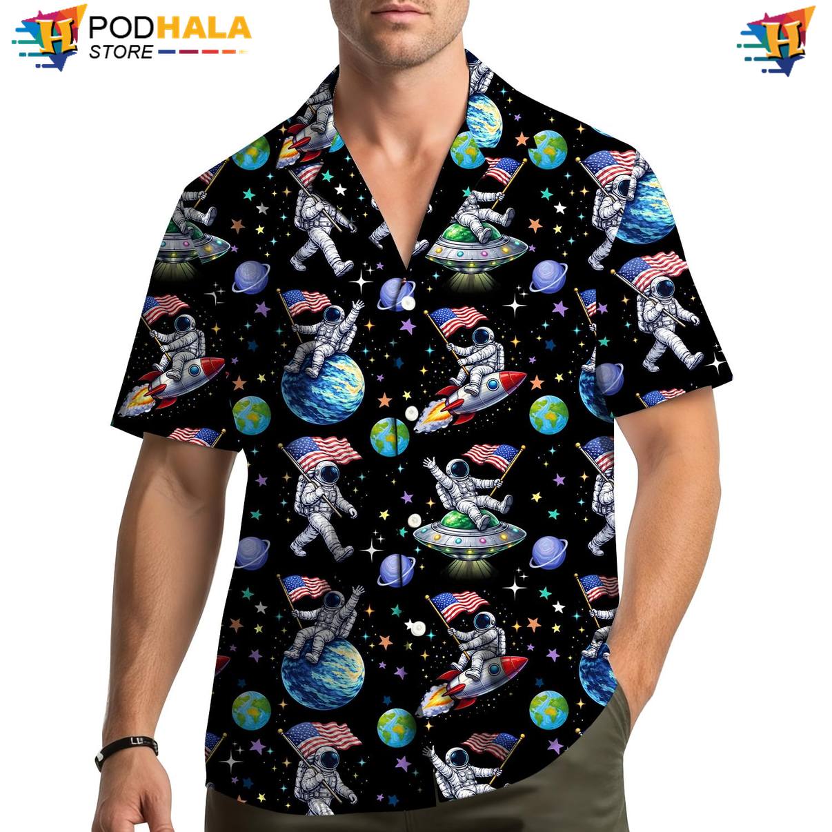 Multicolor Astronaut Tropical Shirt Mens Short Sleeve Casual Beachwear Top Multicolor Astronaut Tropical Shirt Mens Short Sleeve Casual Beachwear Top