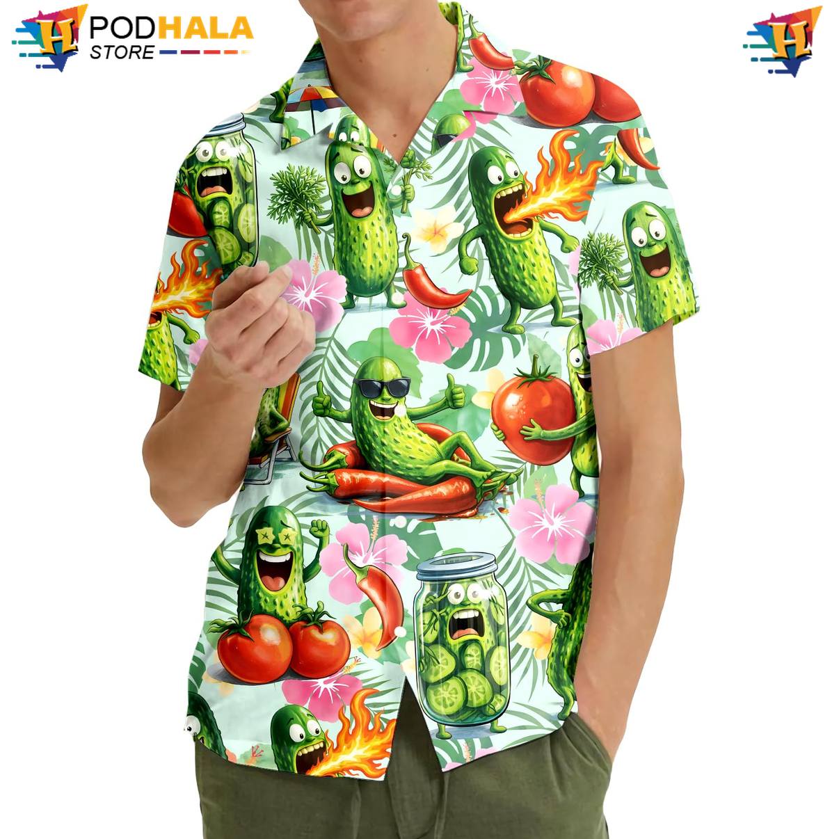 Multicolor Cucumber Aloha Shirt Mens Short Sleeve Casual Beachwear Outfit