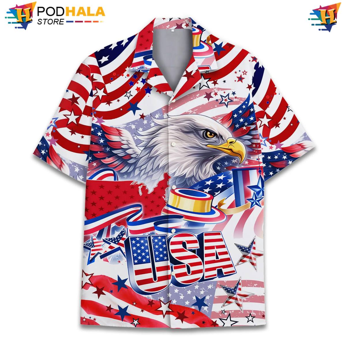 Multicolor Eagle Aloha Shirt Mens Short Sleeve Casual Summer Beachwear