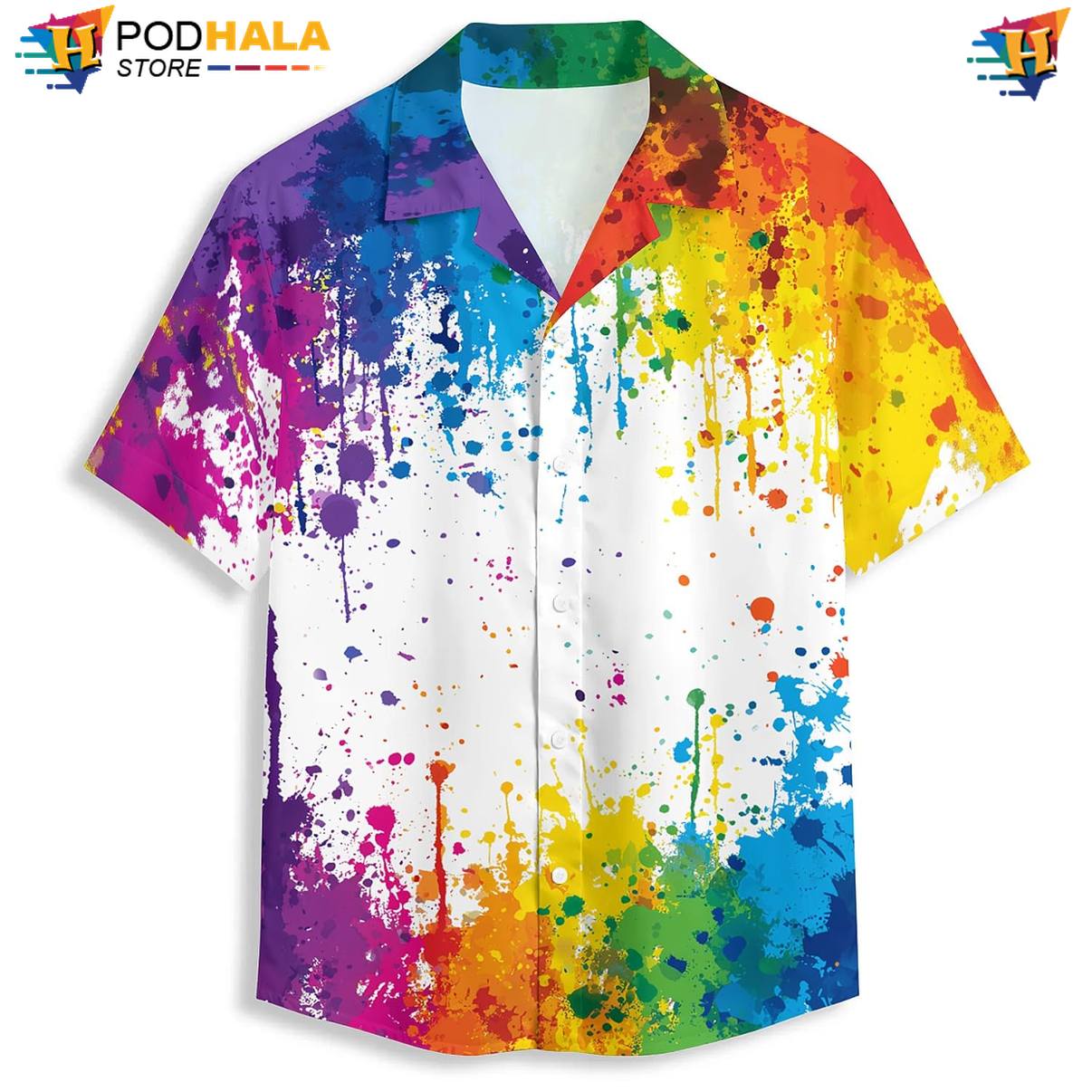 Multicolor Graphic Hawaiian Shirt Mens Novelty Luau Party Button Down Outfit