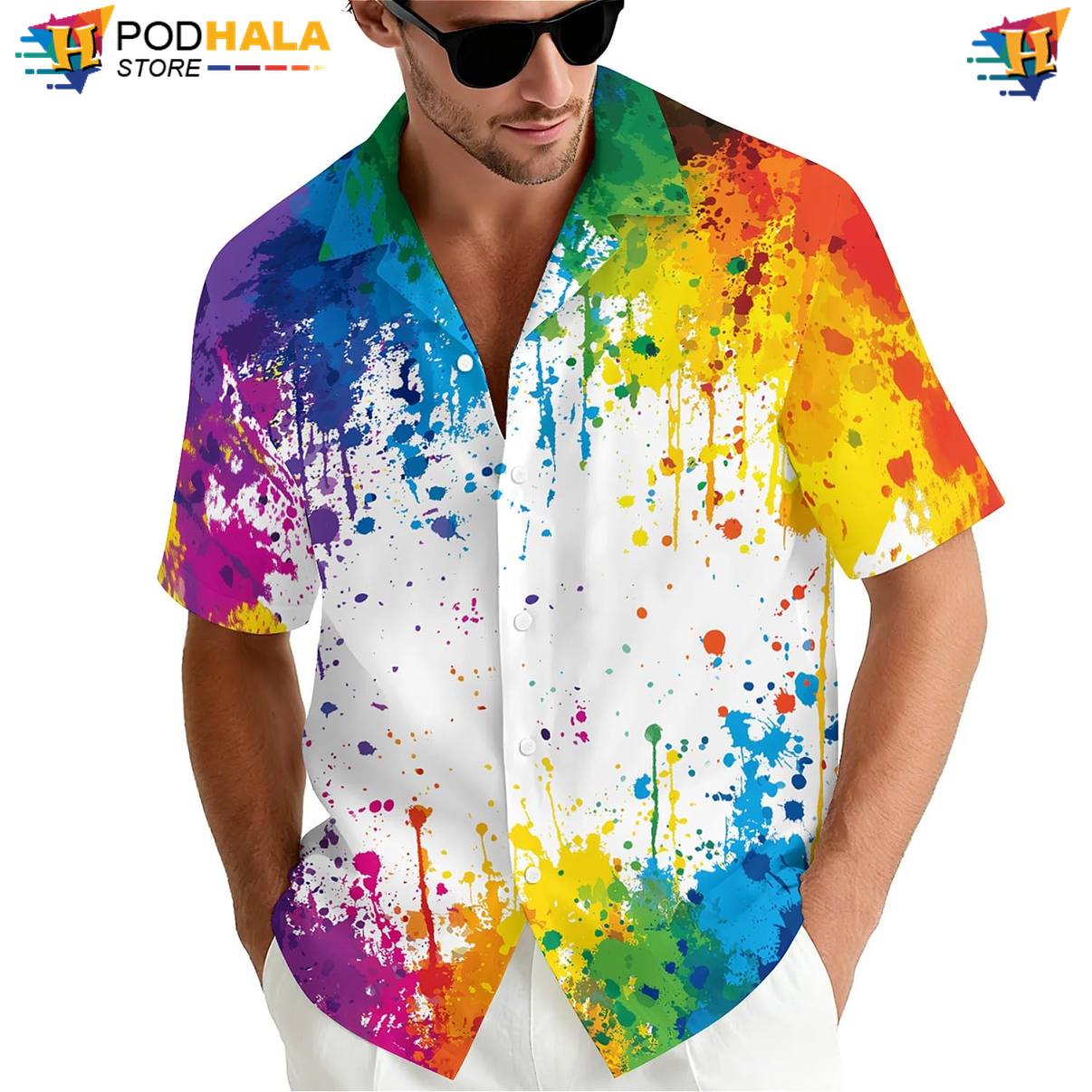 Multicolor Graphic Aloha Shirt Mens Novelty Luau Party Button Down Outfit Multicolor Graphic Aloha Shirt Mens Novelty Luau Party Button Down Outfit