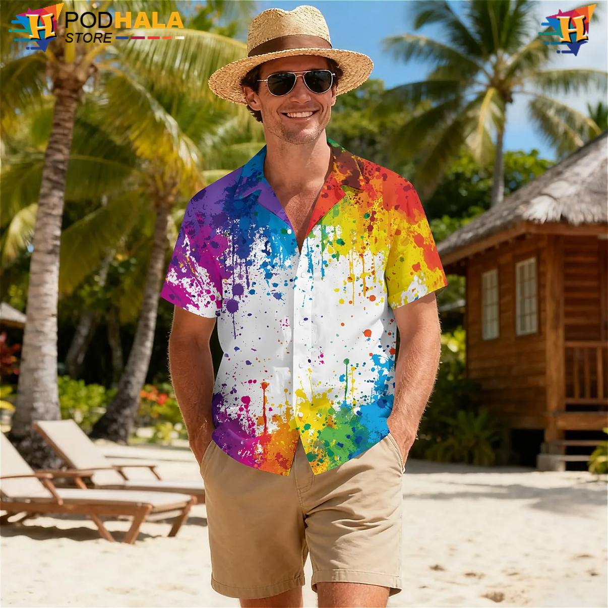 Multicolor Graphic Tropical Shirt Mens Novelty Luau Party Button Down Outfit Multicolor Graphic Tropical Shirt Mens Novelty Luau Party Button Down Outfit