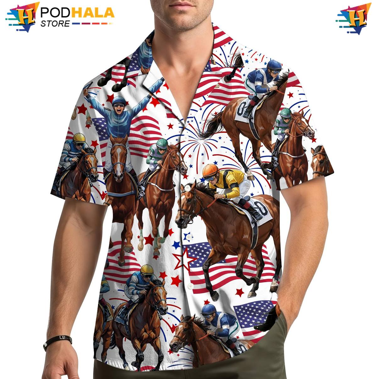 Multicolor Horse Hawaiian Shirt Mens Short Sleeve Casual Beachwear Top