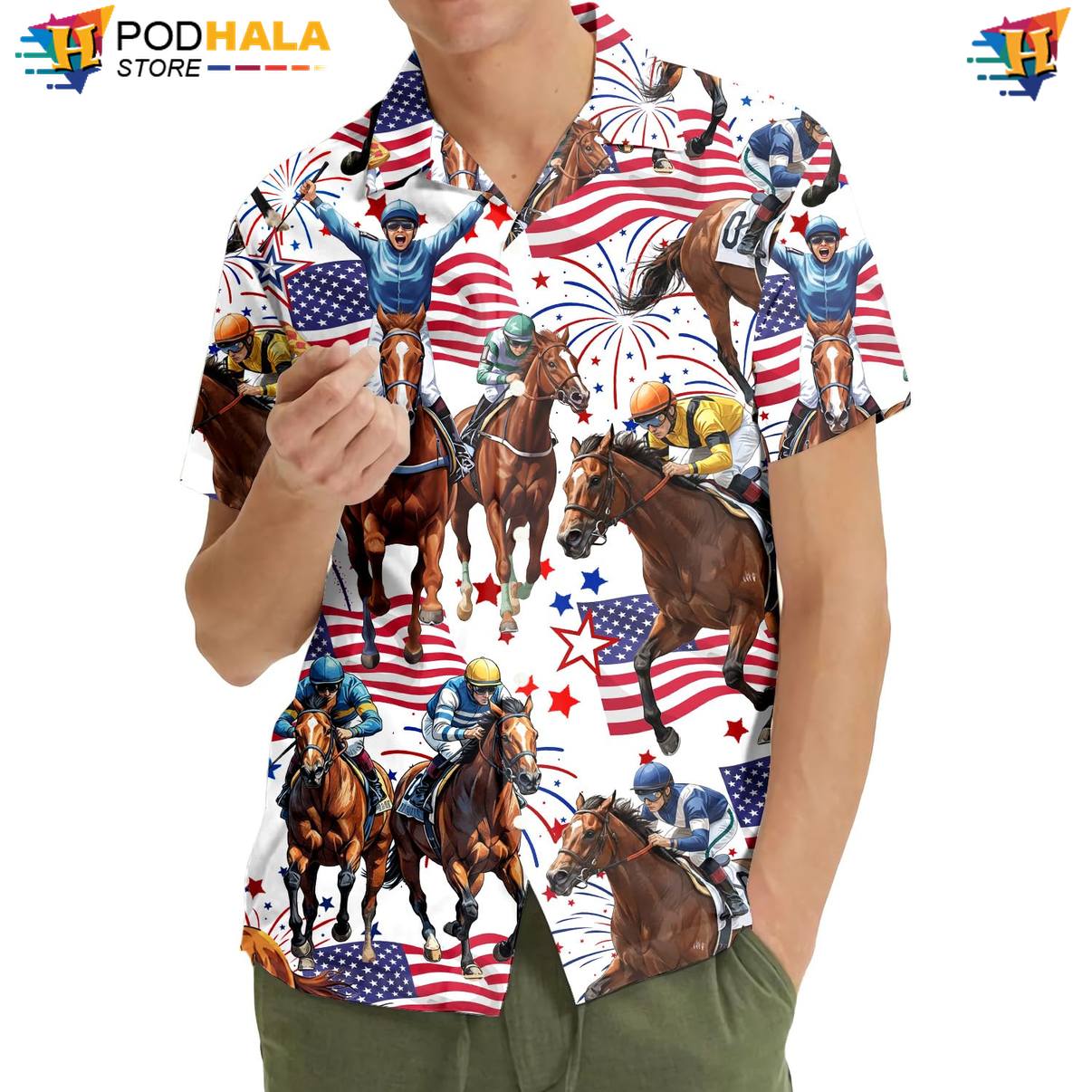 Multicolor Horse Aloha Shirt Mens Short Sleeve Casual Beachwear Top Multicolor Horse Aloha Shirt Mens Short Sleeve Casual Beachwear Top