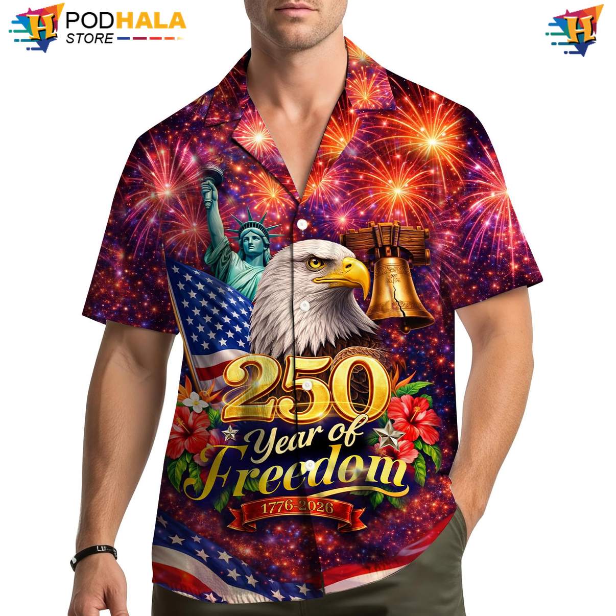 Multicolor Patriotic 250th Hawaiian Shirt Mens USA Flag Fourth Of July