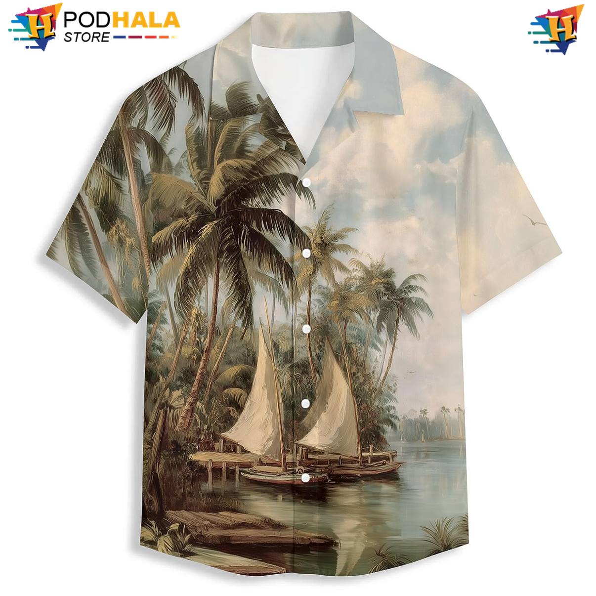 Multicolor Sailing Aloha Shirt Mens Cruise Apparel Tropical Vacation Outfit