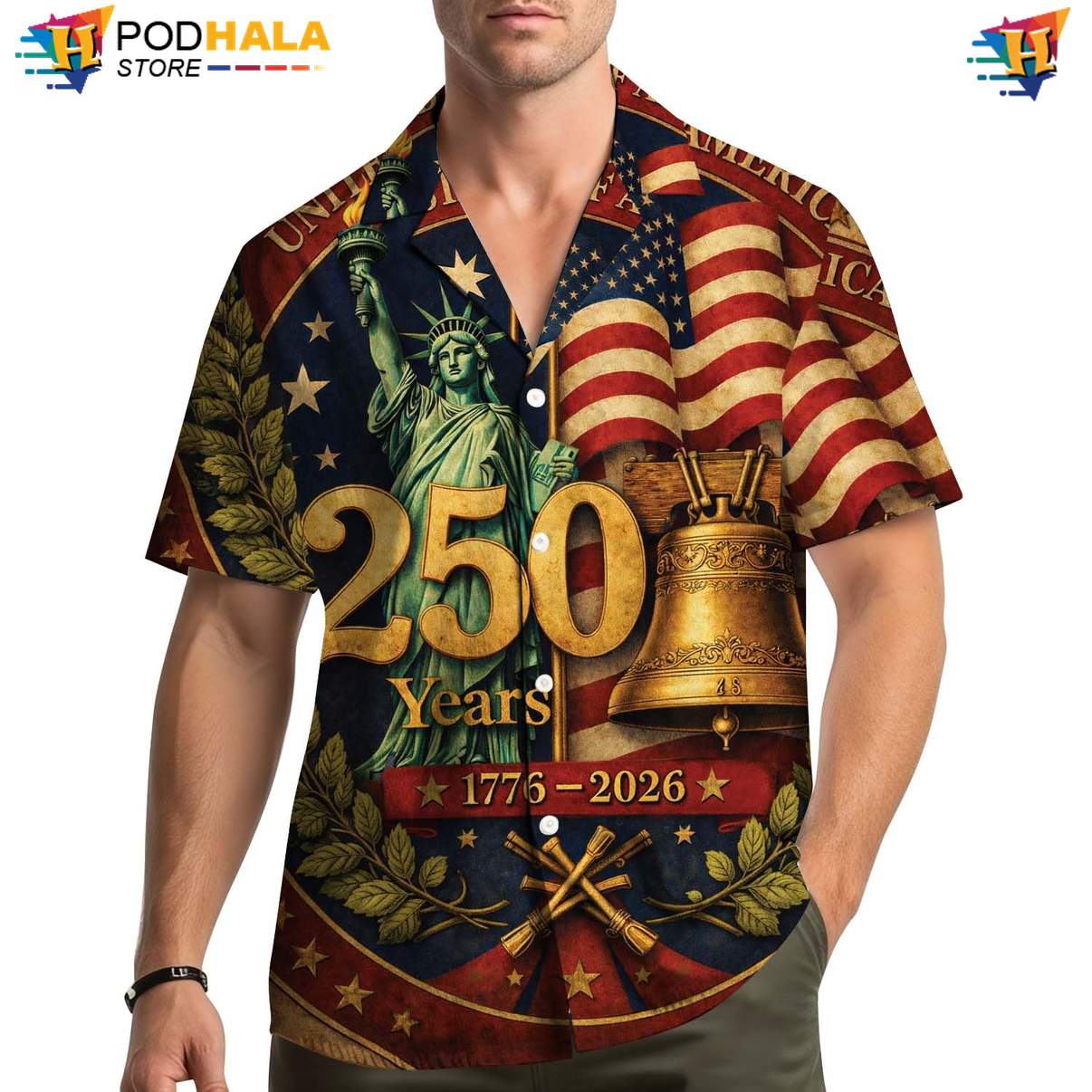 Multicolor USA 250th Hawaiian Shirt Mens Patriotic Fourth Of July Outfit