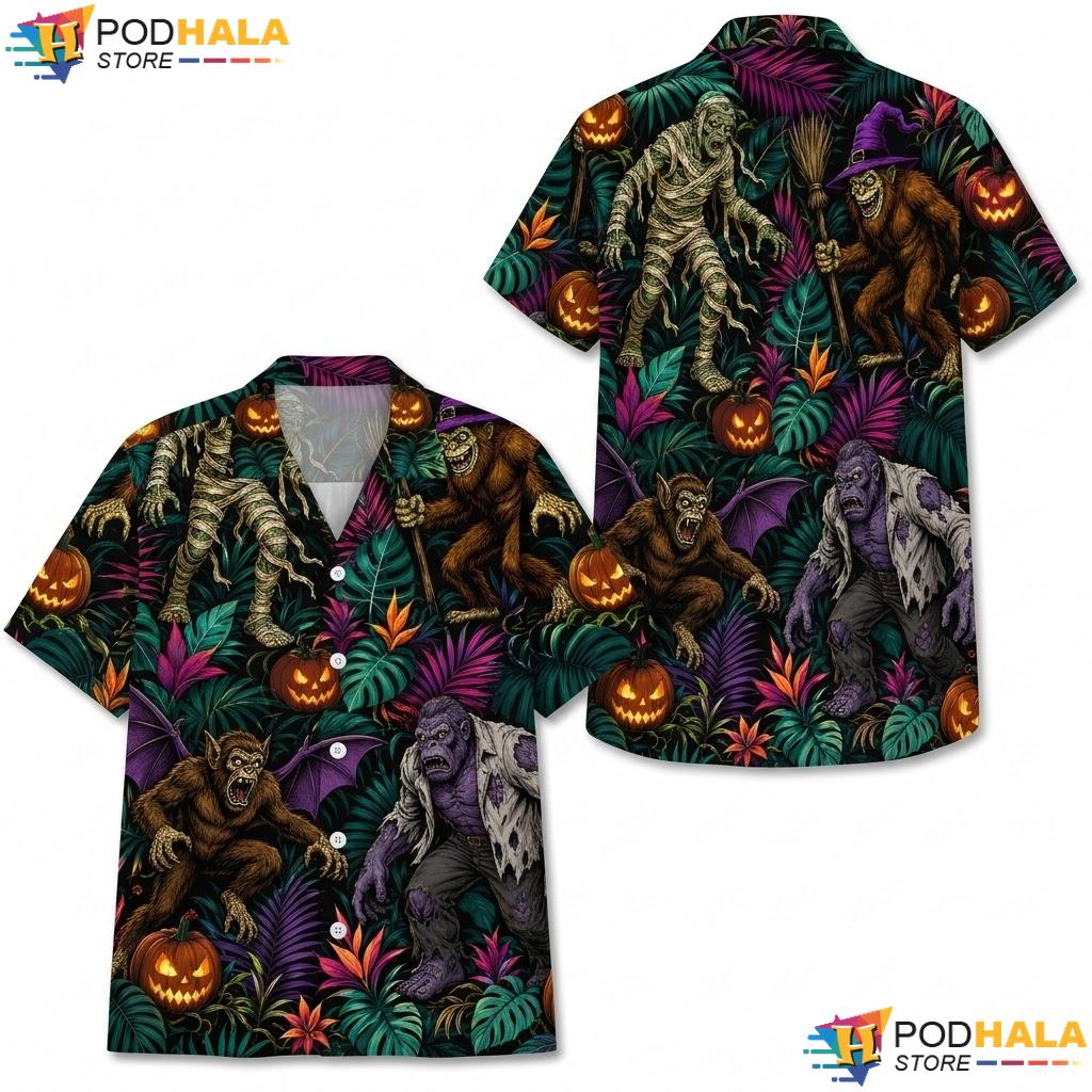 Mummy Bigfoot Cryptid Hawaiian Shirt Quirky Halloween Mens Apparel