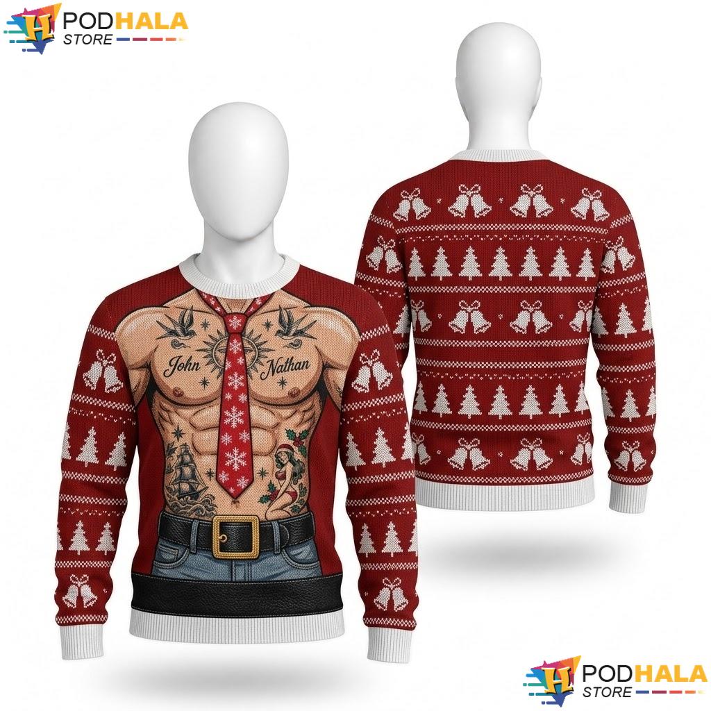 Muscular Chest Personalized Ugly Xmas Sweater Funny Christmas Novelty