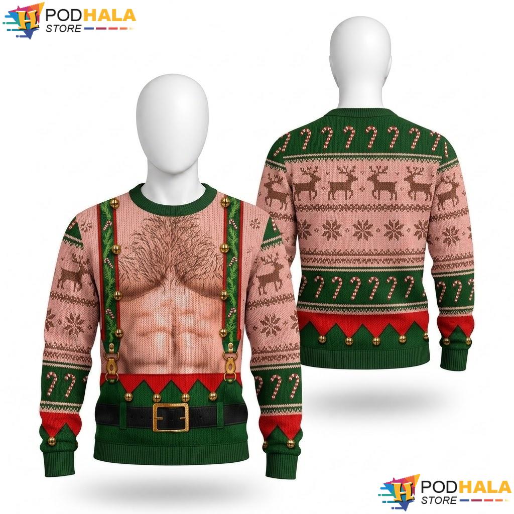 Muscular Torso Festive Ugly Christmas Sweater Quirky Funny Pattern