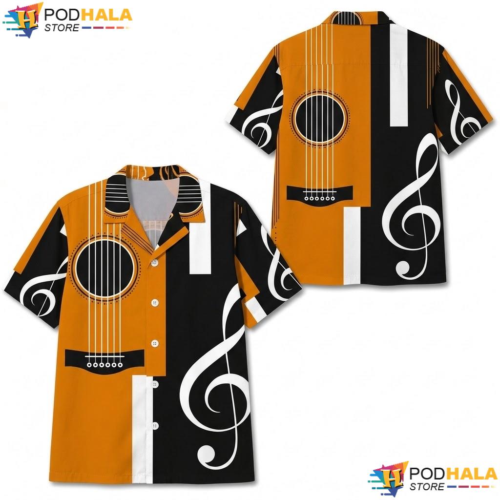 Musical Theme Hawaiian Shirt Vibrant Casual Button Down Music Lover