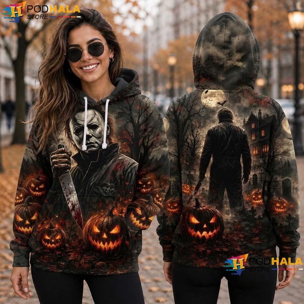 Myers Pumpkin Halloween 3D Hoodie Horror Knife Movie Spooky Gift Apparel Myers Pumpkin Halloween 3D Hoodie Horror Knife Movie Spooky Gift Apparel