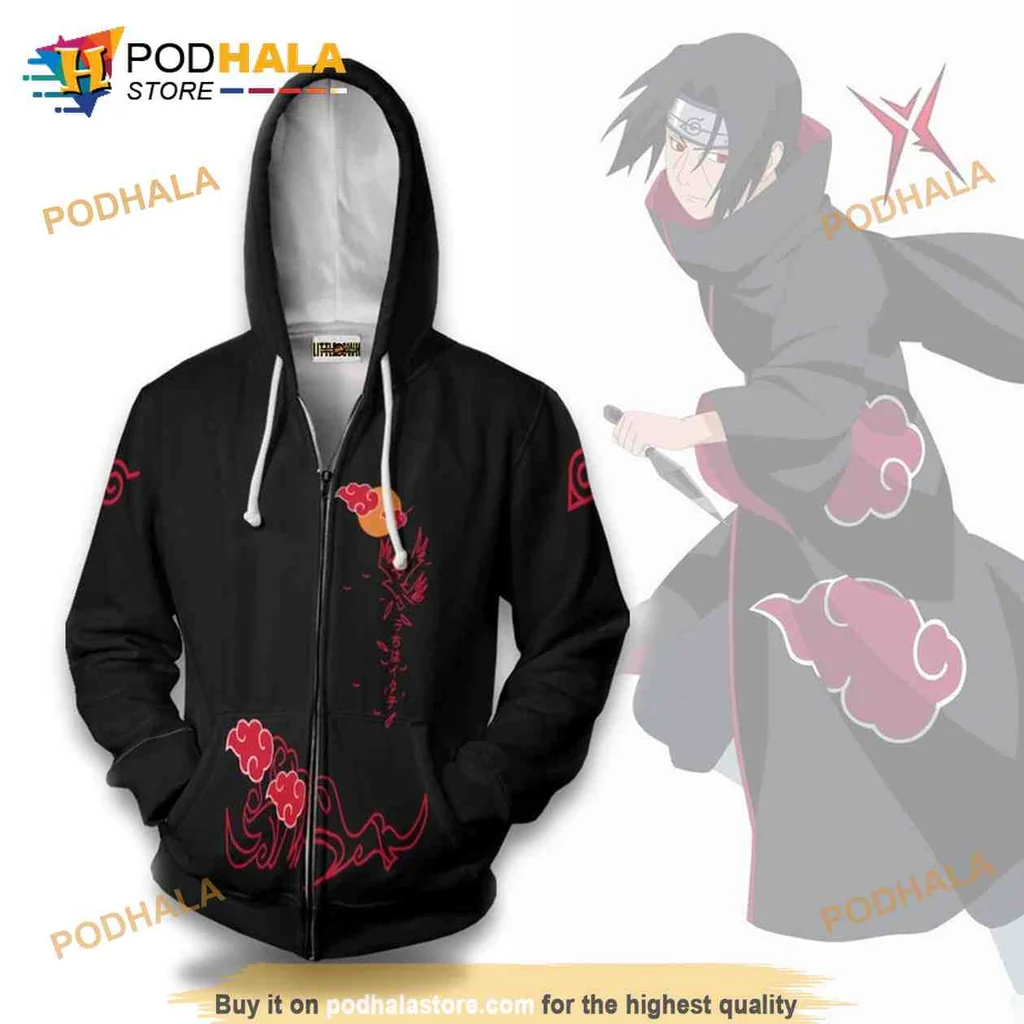 Mysterious Itachi Uchiha 3d Hoodie With Bold Red Cloud Design