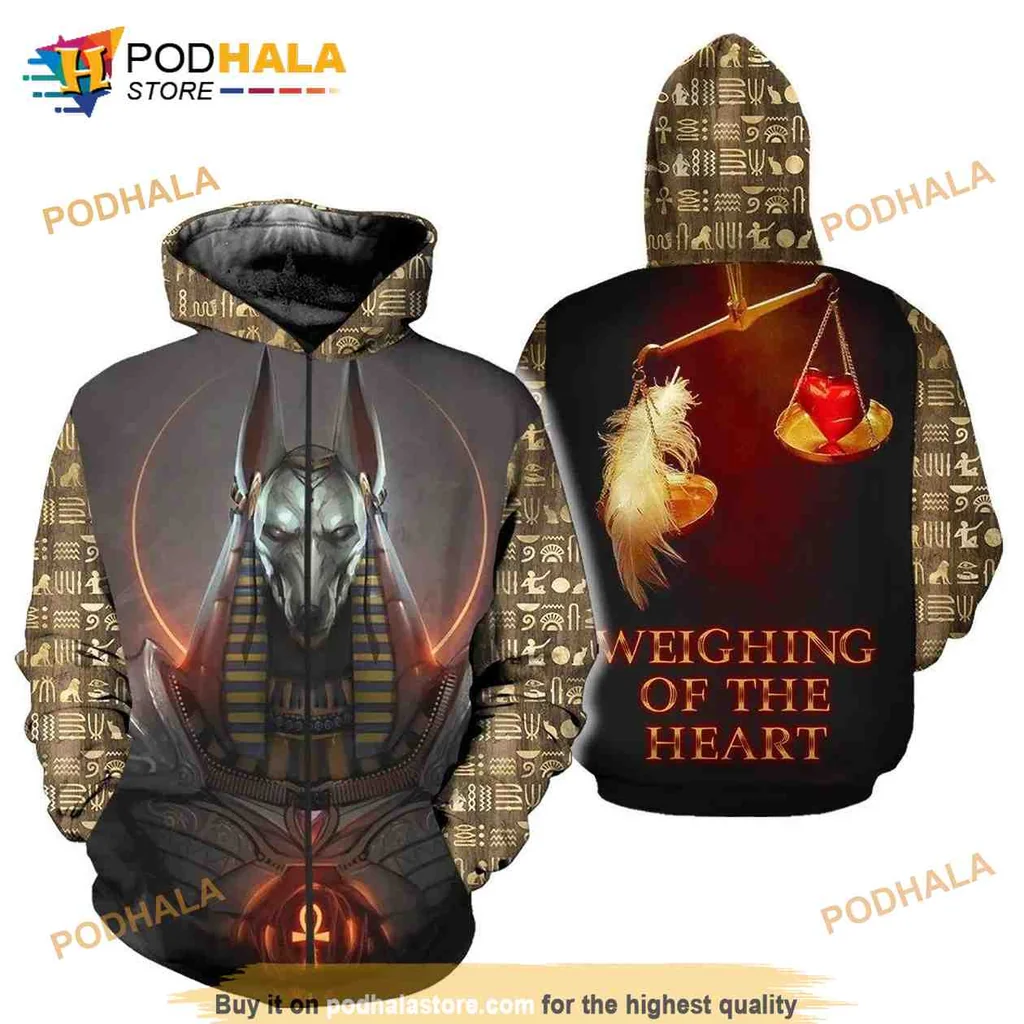 Mystical Anubis 3d Hoodie Featuring Weighing Of The Heart Design