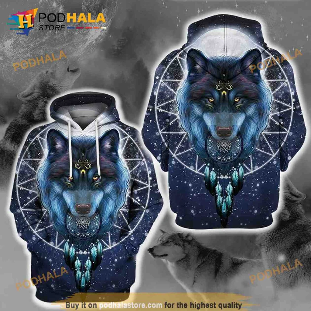 Mystical Blue Wolf 3d Hoodie With Intricate Mandala Design