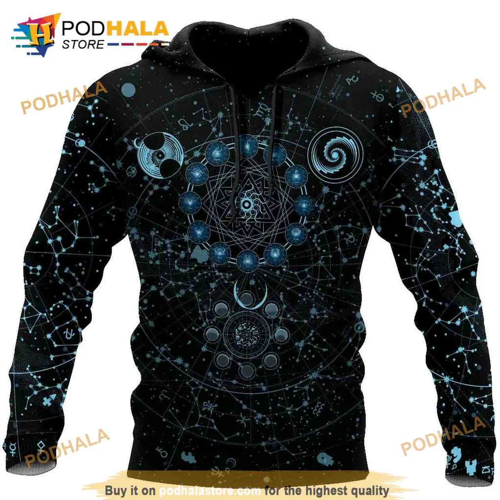 Mystical Cosmic Alchemy 3d Hoodie Featuring Celestial Symbols And Patterns