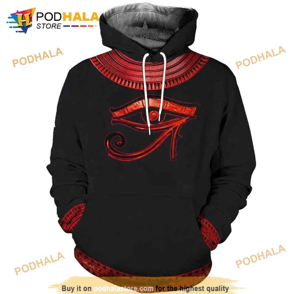 Mystical Eye Of Horus 3d Hoodie With Intricate Red And Gold Design
