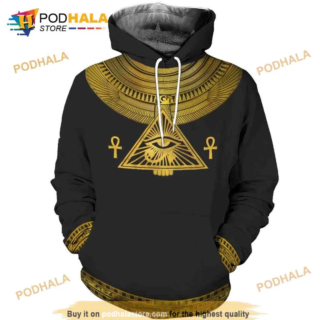 Mystical Horus Egyptian God 3d Hoodie With Intricate Golden Patterns