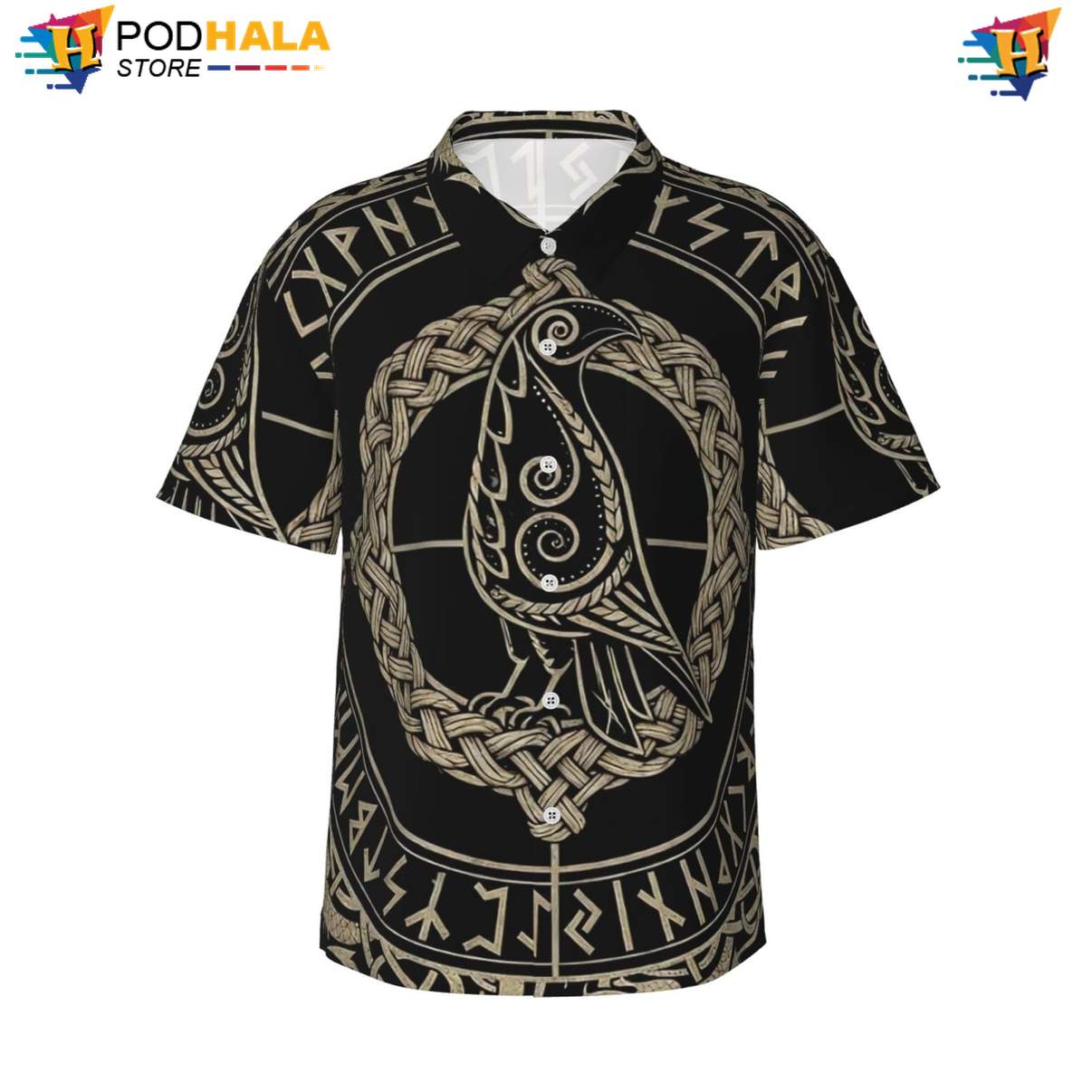 Mystical Raven Hawaiian Shirt, Nordic Rune Design For Beach Holidays