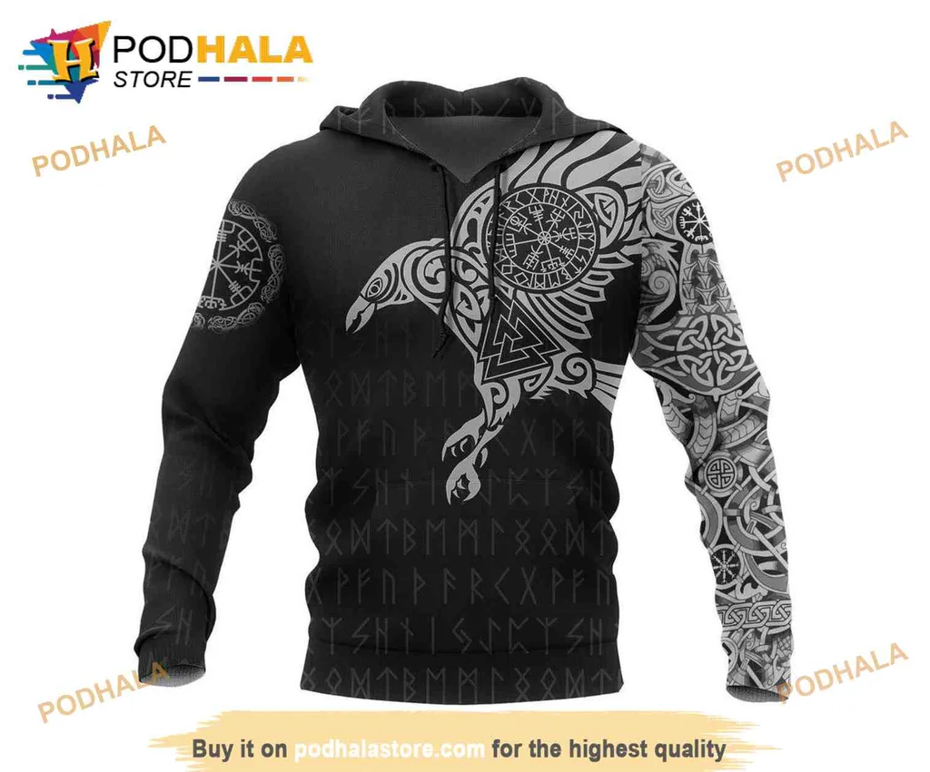 Mystical Raven Of Odin 3d Hoodie With Intricate Norse Design