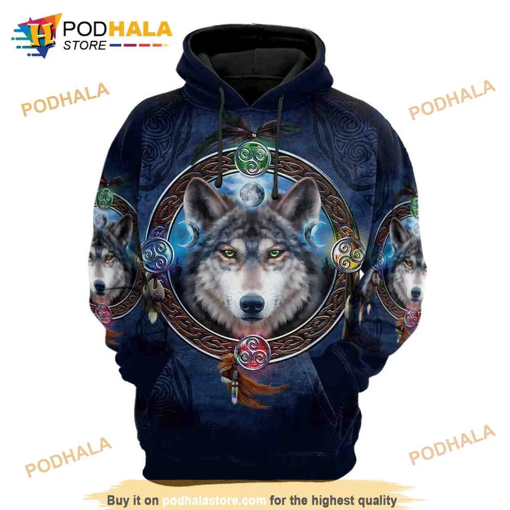 Mystical Wolf Celtic 3d Hoodie With Colorful Symbols And Detailed Design