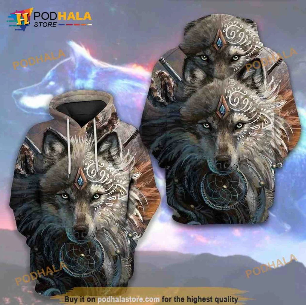 Mystical Wolf Face 3d Hoodie With Intricate Design And Ethereal Background