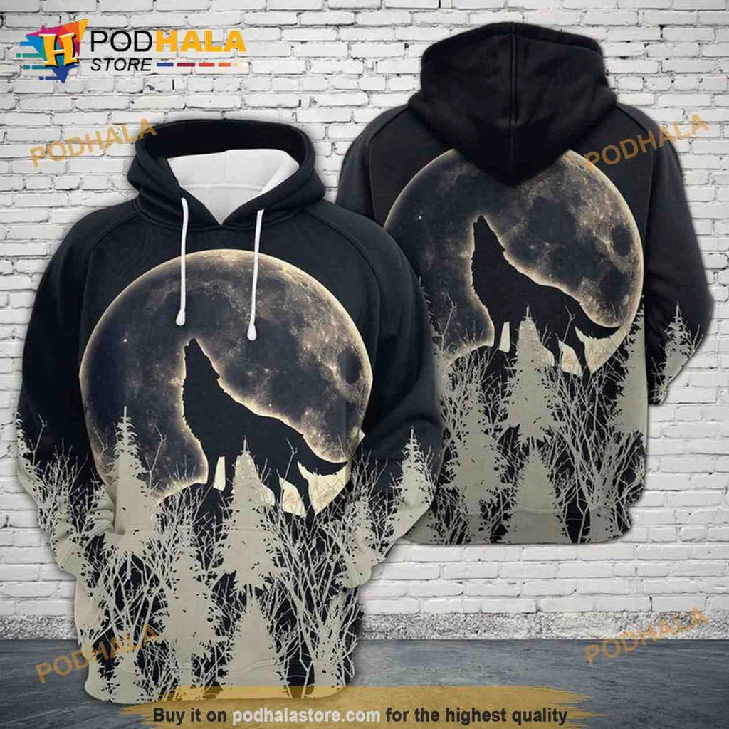 Mystical Wolf Full Moon 3d Hoodie Featuring Majestic Nature Design