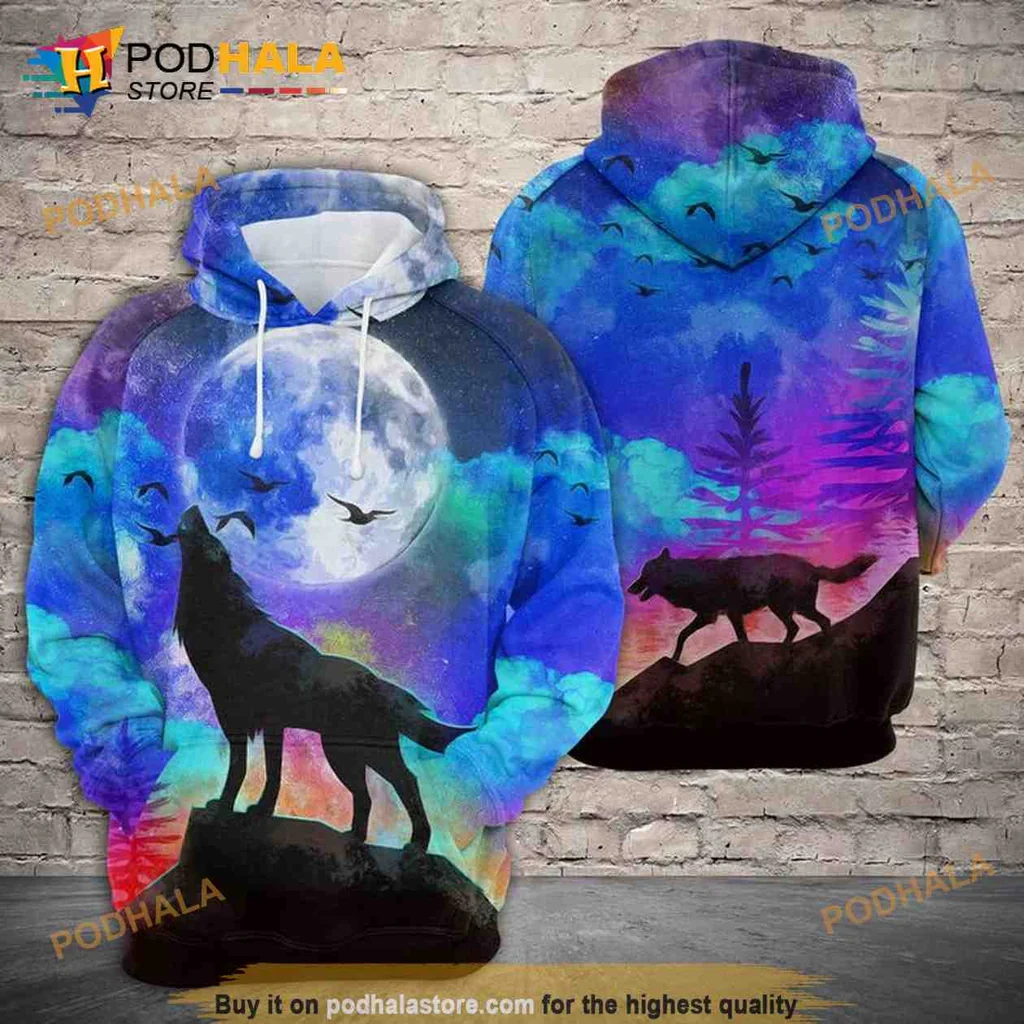 Mystical Wolf Night Sky 3d Hoodie Featuring Luminous Moon Design