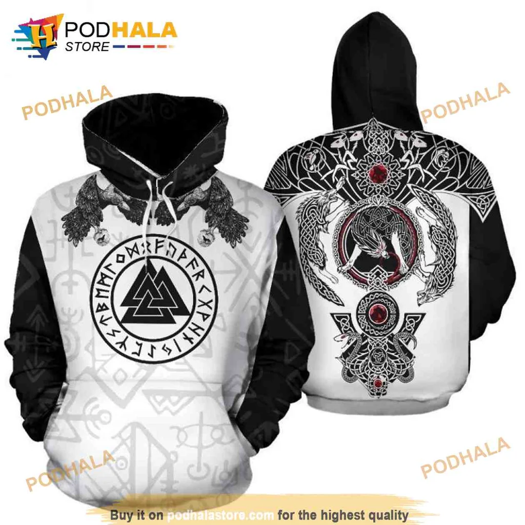 Mystical Wolf Viking 3d Hoodie Featuring Norse Symbols And Intricate Design