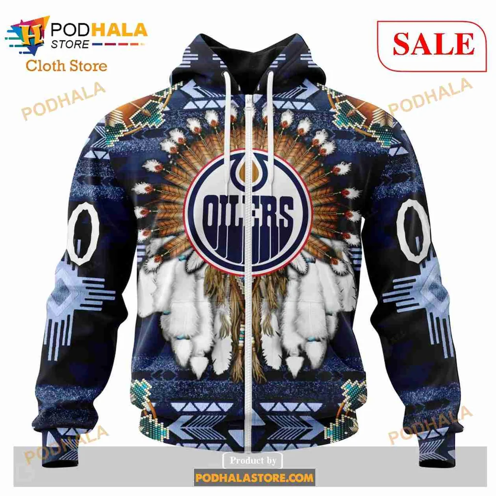 Native Inspired Edmonton Oilers All Over Print Hoodie With Intricate Cultural Design Native Inspired Edmonton Oilers All Over Print Hoodie With Intricate Cultural Design