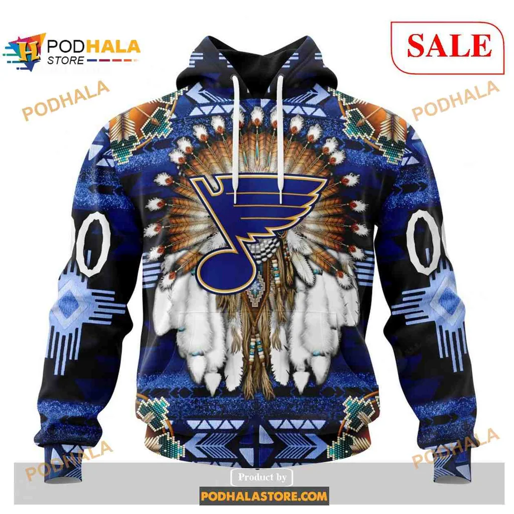 Native St Louis Blues 3d Hoodie Featuring Nhl Team Logo And Cultural Patterns
