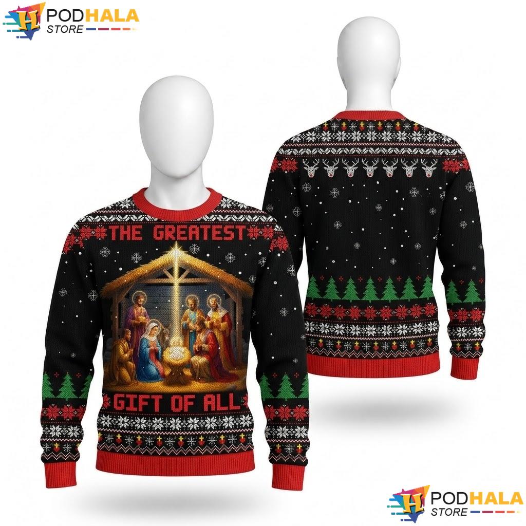 Nativity Scene Greatest Gift Ugly Christmas Sweater Festive Xmas Outfit