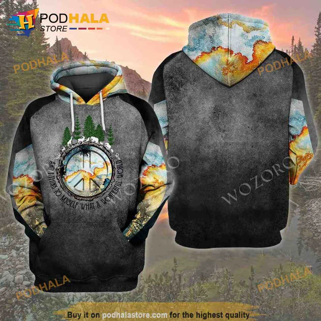 Nature Lover Wonderful World 3d Hoodie With Peace Symbol Design
