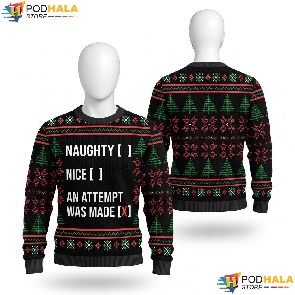 Naughty Nice List Checkbox Ugly Christmas Sweater Funny Holiday Top