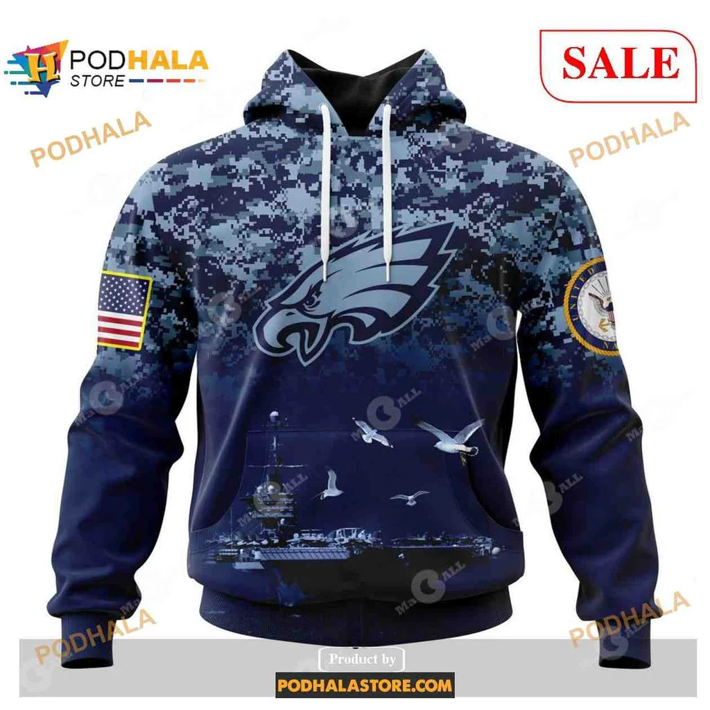 Navy Eagle Camouflage 3d Hoodie Featuring Philadelphia Eagles And Us Navy Emblems