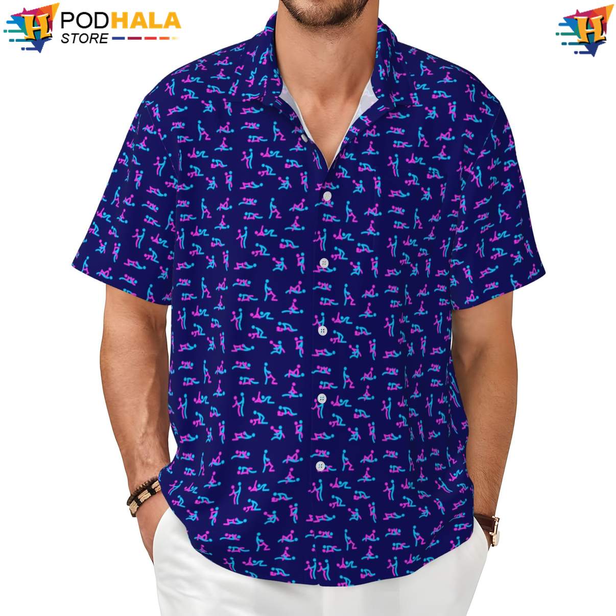 Navy Love Hawaiian Shirt Pose Funny Mens Short Sleeve Button Up Beach Outfit