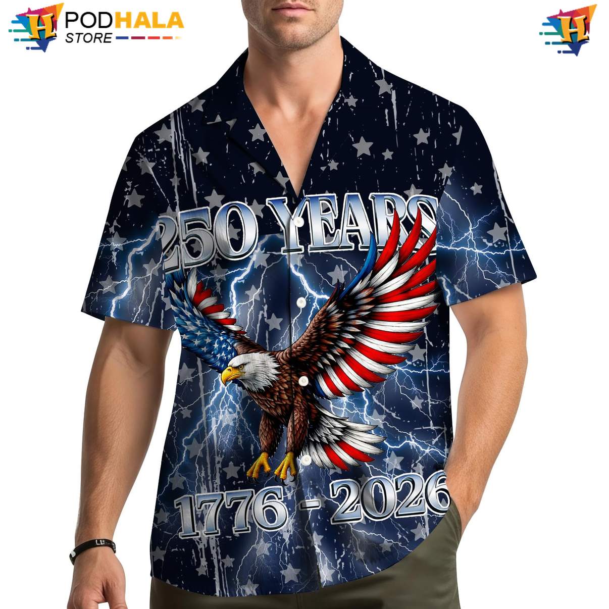 Navy Patriotic 250th Aloha Shirt Mens USA Flag Fourth Of July Beachwear