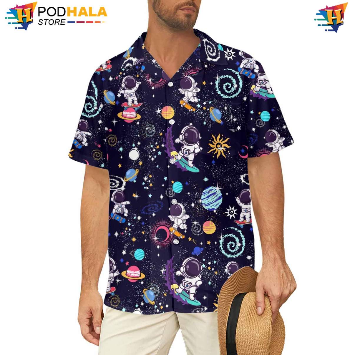 Navy Space Astronaut Aloha Shirt Mens Funny Summer Beach Resort Wear Navy Space Astronaut Aloha Shirt Mens Funny Summer Beach Resort Wear
