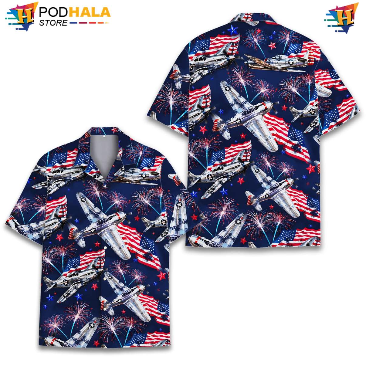 Navy USA Flag Airplane Aloha Shirt Mens Patriotic Fourth Of July Top Navy USA Flag Airplane Aloha Shirt Mens Patriotic Fourth Of July Top