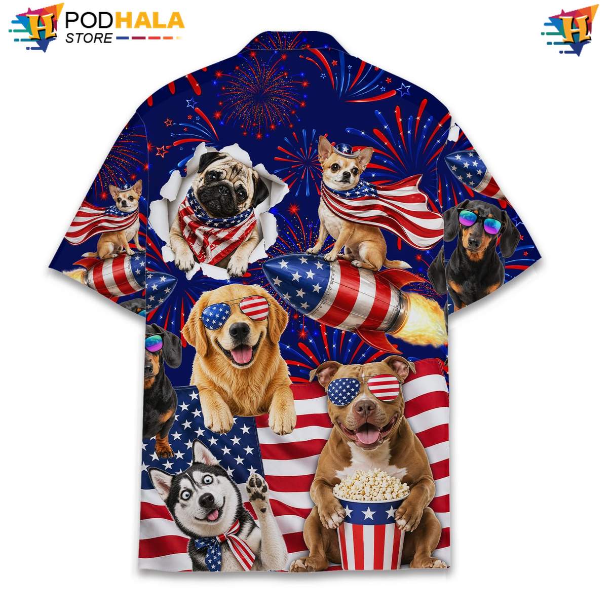 Navy USA Flag Dog Tropical Shirt Mens Patriotic Fourth Of July Beach Outfit Navy USA Flag Dog Tropical Shirt Mens Patriotic Fourth Of July Beach Outfit