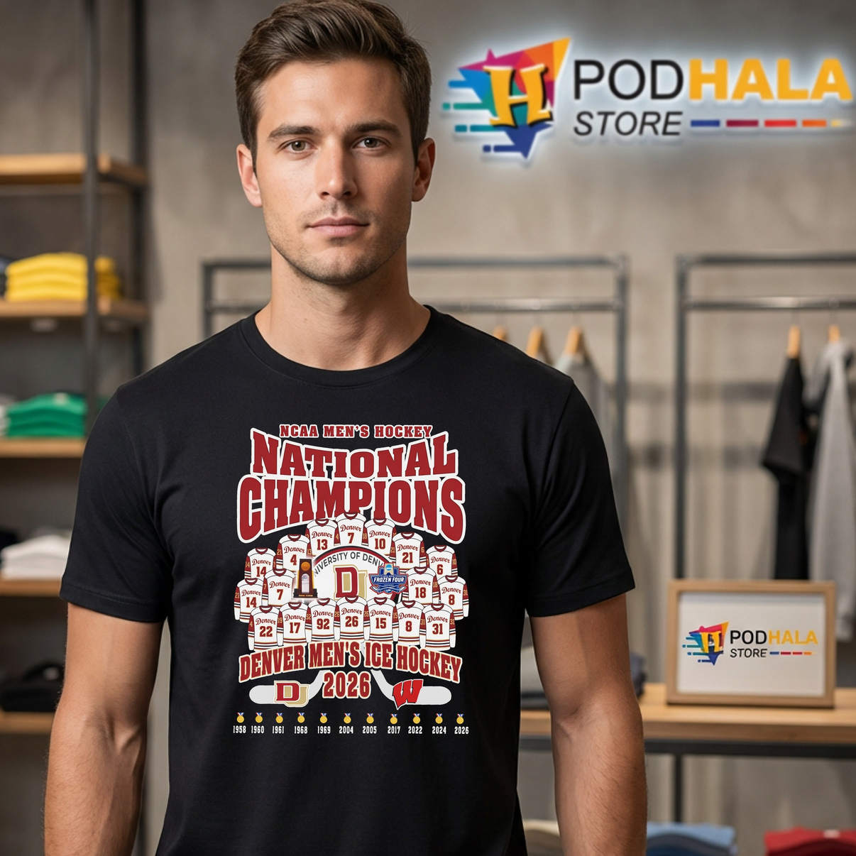 NCAA Denver Pioneers 2026 Shirt Mens Ice Hockey National Champions Fan Graphic