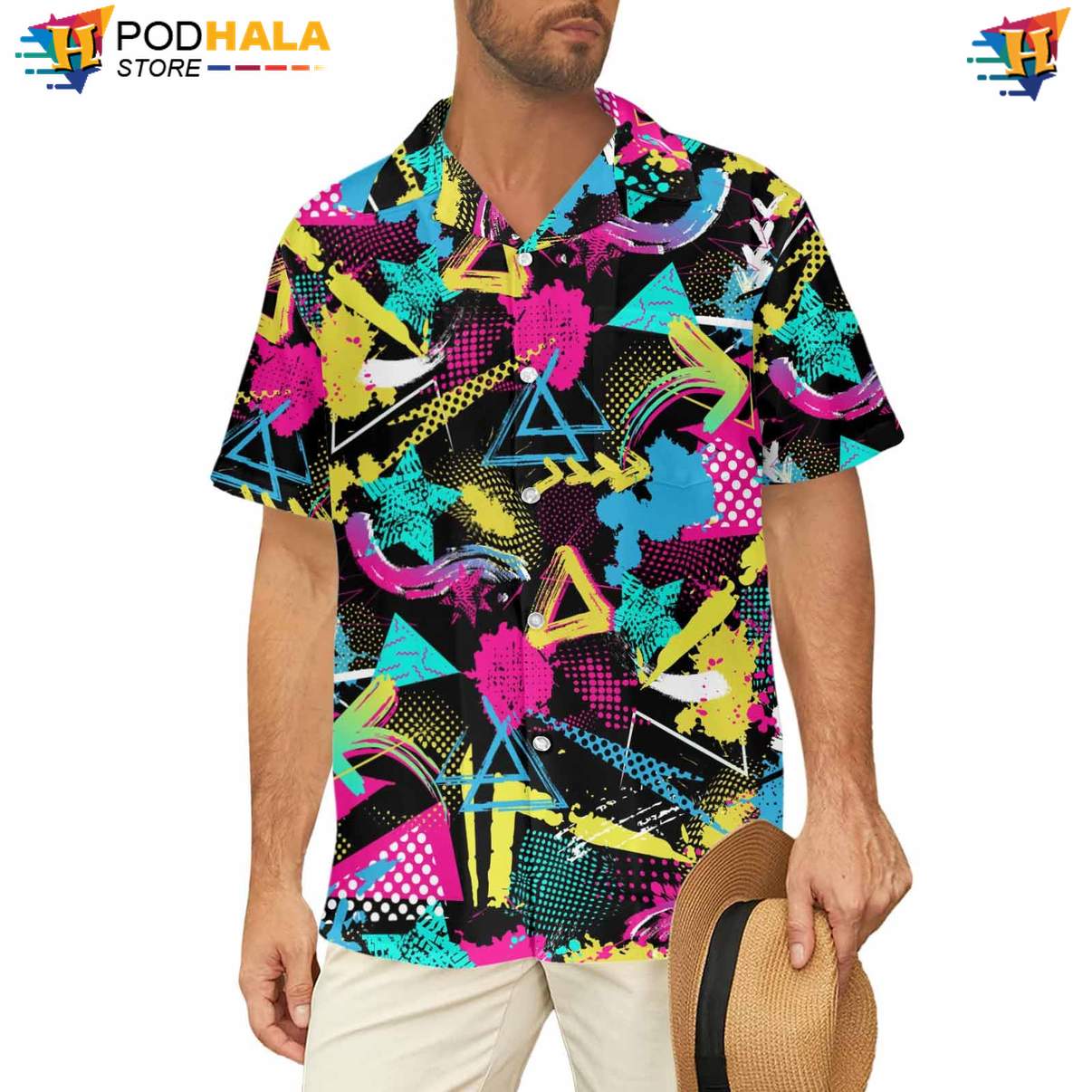 Neon 80s Retro Tropical Shirt Mens Funny Summer Beach Party Festival Outfit Neon 80s Retro Tropical Shirt Mens Funny Summer Beach Party Festival Outfit