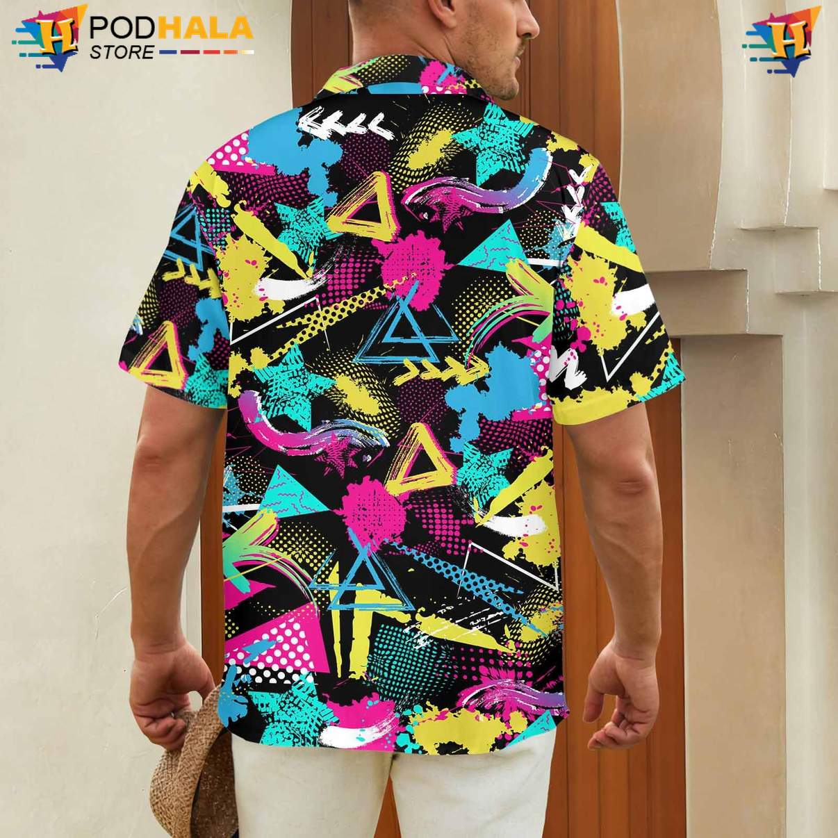 Neon 80s Retro Short-sleeve button-up shirt Mens Funny Summer Beach Party Festival Outfit Neon 80s Retro Short-sleeve button-up shirt Mens Funny Summer Beach Party Festival Outfit