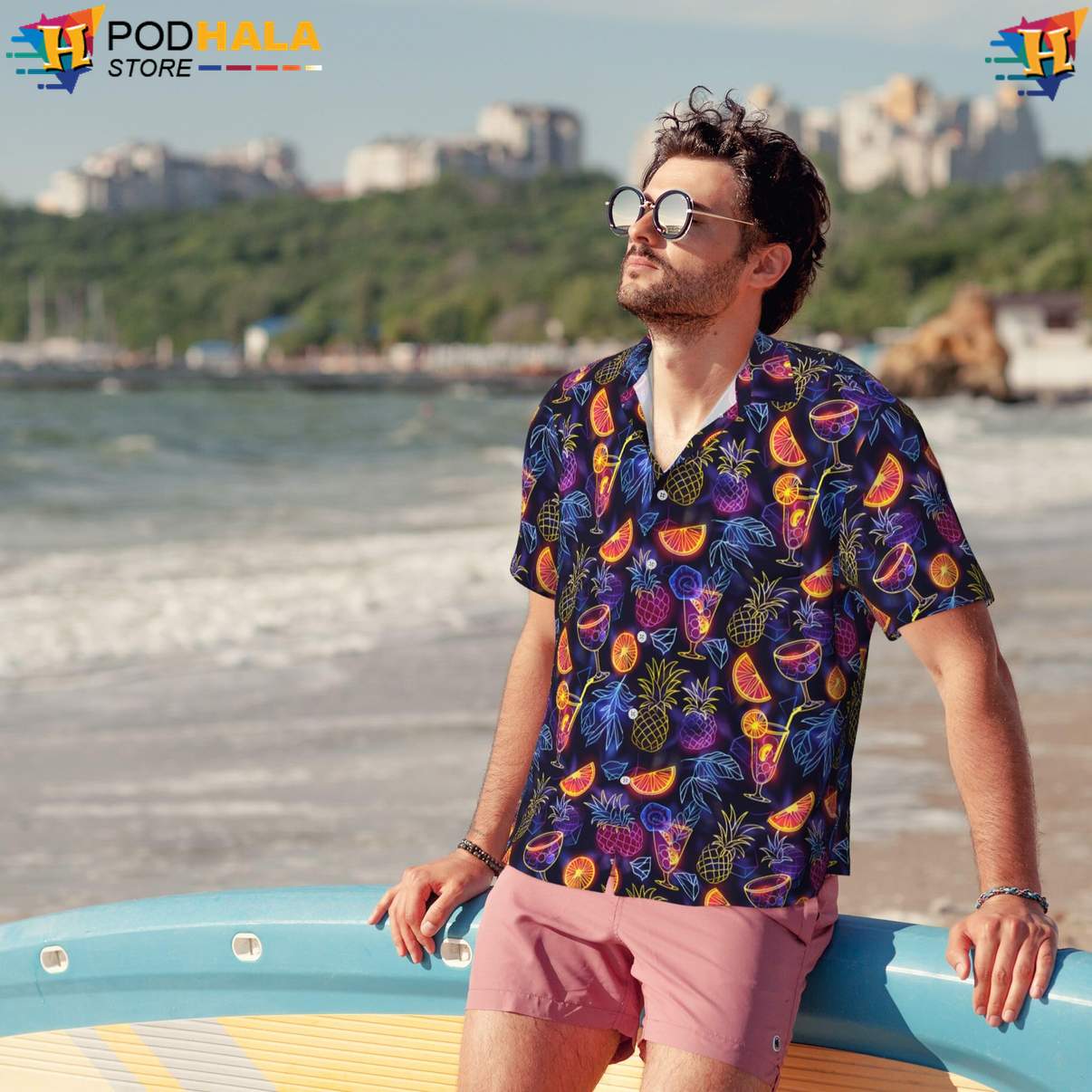 Neon Beer Tropical Shirt Funny Mens Short Sleeve Button Up Beachwear Neon Beer Tropical Shirt Funny Mens Short Sleeve Button Up Beachwear