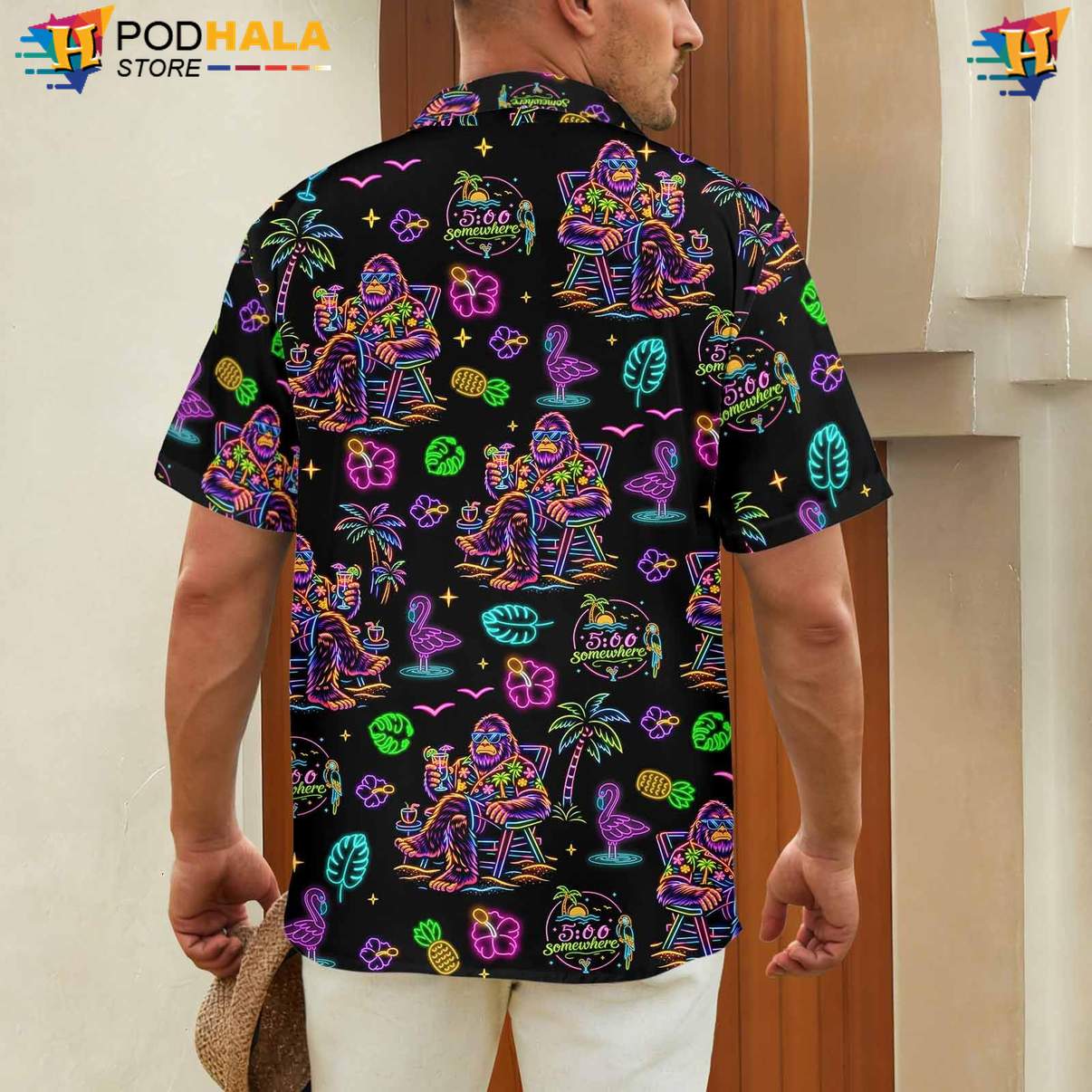Neon Bigfoot Tropical Shirt Mens Funny Summer Beach Party Holiday Outfit Neon Bigfoot Tropical Shirt Mens Funny Summer Beach Party Holiday Outfit