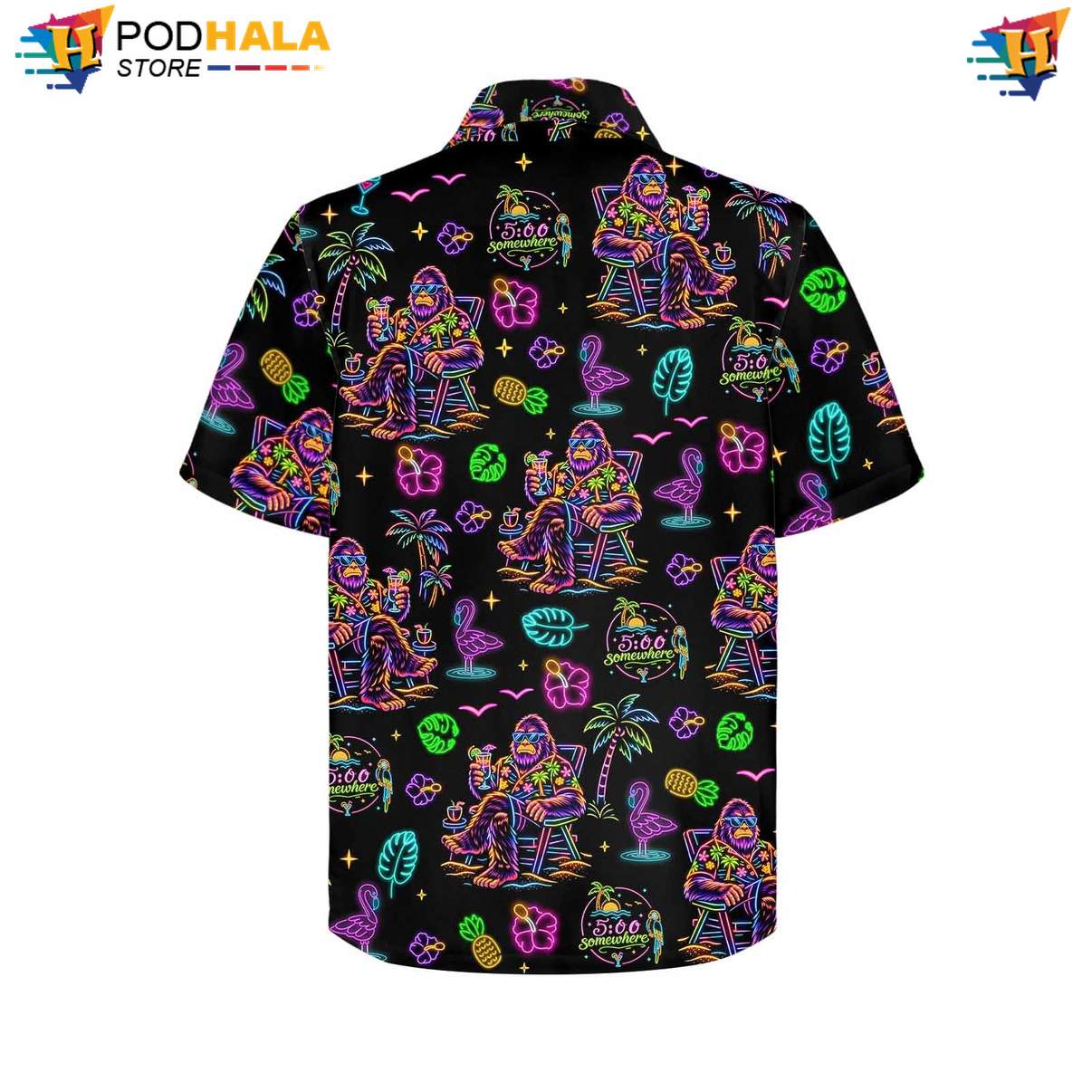 Neon Bigfoot Short-sleeve button-up shirt Mens Funny Summer Beach Party Holiday Outfit Neon Bigfoot Short-sleeve button-up shirt Mens Funny Summer Beach Party Holiday Outfit