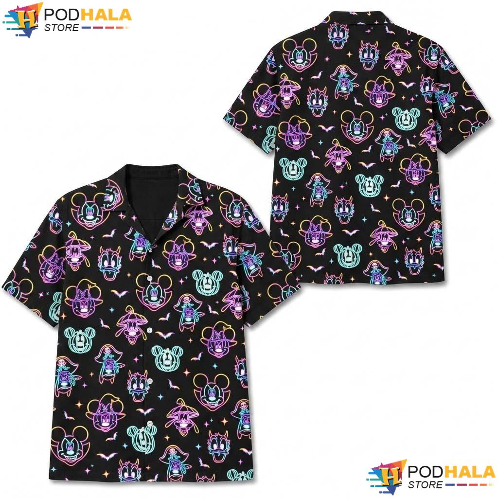 Neon Disney Halloween Hawaiian Shirt Mickey Minnie Spooky Cruise Aloha