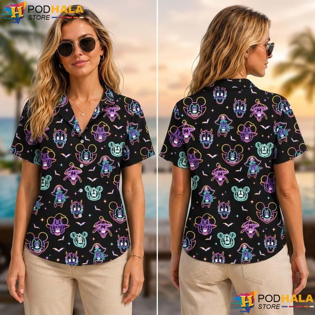 Neon Disney Halloween Tropical Shirt Mickey Minnie Spooky Cruise Aloha Neon Disney Halloween Tropical Shirt Mickey Minnie Spooky Cruise Aloha