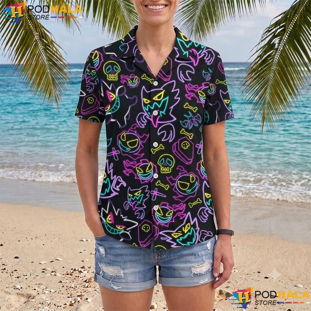 Neon Gengar Ghost Tropical Shirt Spooky Summer Beach Vacation Outfit Neon Gengar Ghost Tropical Shirt Spooky Summer Beach Vacation Outfit